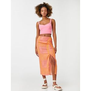 Koton Dames Tie Detail Patroon Midi Rok, Oranje design (2d0), 40