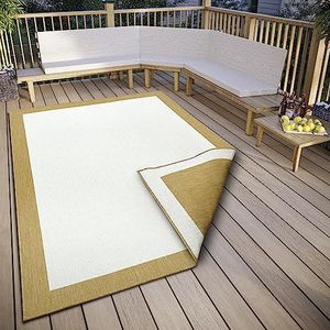 NORTHRUGS Panama Omkeerbaar tapijt voor binnen en buiten, plat weefsel, geometrisch design, ÖKO-TEX, weerbestendig en uv-bestendig voor balkon, terras, tuin, oker, 160 x 230 cm