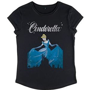 Disney Dames Dancing Cinderella Organic Rolled Sleeve T-Shirt, Zwart, S, zwart, S