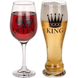 King Bierglas Queen Wijnglas Set van 2 100% glas, inhoud 600 & 430 ml. 2-delig, in PVC-box.