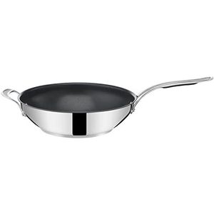 Tefal E30688 Jamie Oliver Cook`s Classic wokpan 30 cm, anti-aanbaklaag, veilig, thermosignaal, geklonken siliconen handvat, geschikt voor inductie, ovenvast, roestvrij staal