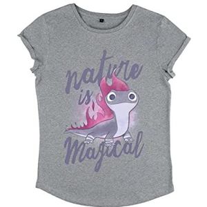 Disney Dames Frozen 2-Nature Salamander Organic Roll Sleeve T-Shirt, Melange Grey, M, grijs (melange grey), M