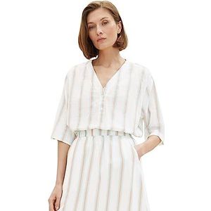 TOM TAILOR Dames 1036703 blouse, 31948-gebroken wit bruin verticale strepen, 44, 31948 - Offwhite Brown Vertical Stripe, 44