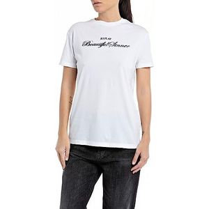 Replay T-shirt voor dames, regular fit, 001 Optical White, XL