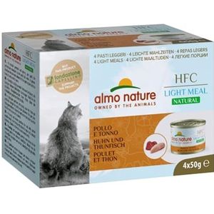 almo nature HFC Natural Light Meal, kip en tonijn, nat voer voor volwassen katten, 4 blikjes à 50 g