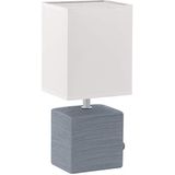EGLO Tafellamp Mataro, tafellamp, bedlampje van keramiek en stof, woonkamerlamp in grijs, wit, lamp met schakelaar, E14-fitting