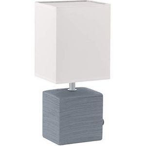 EGLO Tafellamp Mataro, tafellamp, bedlampje van keramiek en stof, woonkamerlamp in grijs, wit, lamp met schakelaar, E14-fitting