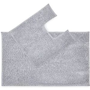 Penguin Home Anti-slip Microfiber Pluche getuft Ultra Zachte Badmat Set van 2|Rechthoek en U-vormige Contour|Grijze kleur|Absorberend toilettapijt met latex achterkant voor douches