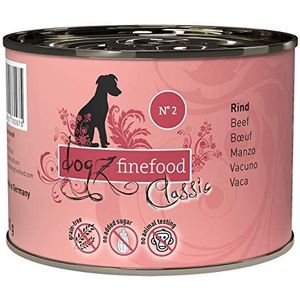 dogz finefood Hondenvoer nat - N° 2 rundvlees - fijnvoedsel nat voer voor honden en puppy's - graanvrij en suikervrij - hoog vleesgehalte, 6 x 200 g blik