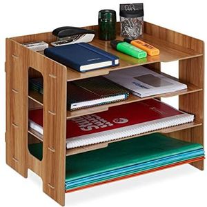 Relaxdays bureau organizer, mdf, a4 papier, 3 vakken, brievenbak kantoor, H x B x D: ca. 27 x 32,5 x 25 cm, donkerbruin