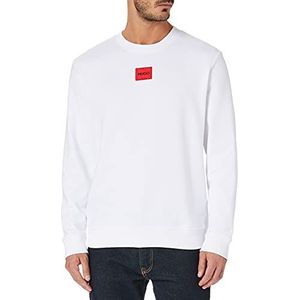 HUGO Diragol212 Sweatshirt voor heren, van katoen-terry met rood logo-label, White100, S