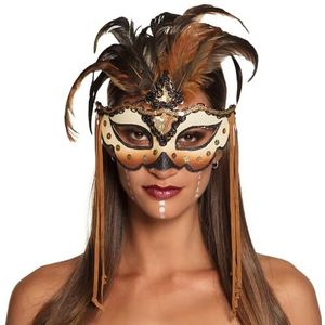 Boland 72195 - oogmasker Voodoo Mamba, gezichtsmasker met glitter en veren, masker, kostuumaccessoires voor carnaval en themafeest, bruin