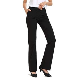 Safort Dames Bootcut Yogabroek Business Lange Flare Broek met 2 Zakken, Sportbroek Hoge Taille, Stretch Vrijetijds Joggingbroek Werkbroek Uitlopend, Zwart, M
