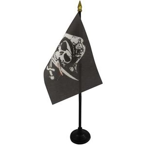 Piraten Dodemanskist Triconner Tafelvlag 15x10 cm - Piraten Bureau Vlag 15 x 10 cm - gouden speerblad - AZ FLAG