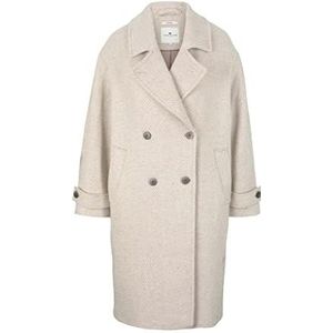 TOM TAILOR Dames Wollen mantel met patroon in losse pasvorm 1026982, 27581 - Beige Herringbone Structure, XL