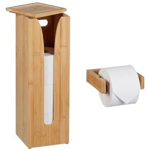 Relaxdays toiletrolhouder set, bamboe, voor 4 rollen, wc-rolhouder muur, reserverolhouder voorraad, staand, natuur