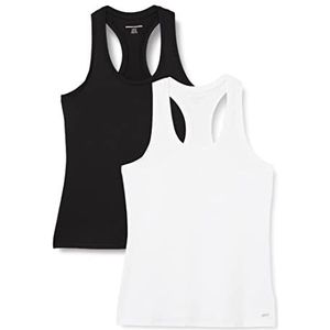 Amazon Essentials 2-Pack Tech Stretch Racerback Tanktop voor dames,Zwart/Wit,L
