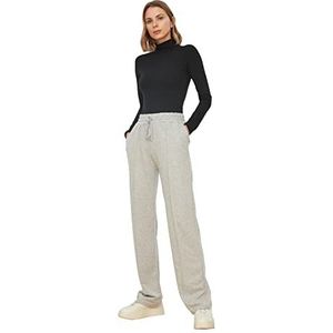 Trendyol Gray Straight Fit Knitted Slim Treatpants Dames Trainingsbroek, Grijs, XS