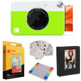 KODAK Printomatic Instant Camera (groen) geschenkverpakking + zinkpapier (20 vellen) + luxe etui + 7 setstickers + dubbele puntige marker + fotoalbum + hangerframe + schouderband