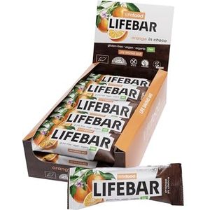 Lifefood, Lifebar InChoco - Sinaasappel Energiereep met chocoladelaagje, Raw, Vegan, Bio, Glutenvrij, Zonder toegevoegde suikers, Biologisch verbouwd - Doos van 15 stuks Ã¡ 40 gr.
