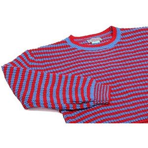 Libbi Gestreepte, stijlvolle gebreide trui met losse mouwen voor dames, acryl, rood, blauw, strepen, maat XS/S, Rood Blauw Strepen, XS
