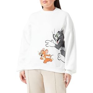 Koton Dames Tom and Jerry Licensed Printed Ribbed Crew Neck Sweatshirt, ecru(010), XL