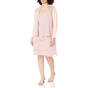 S.L. Fashions Women's Mother of The Bride Tiered Jacket Dress with Shoulder Embellishment (Petite and Regular Sizes), Faded Rose, 16