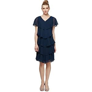 S.L. Fashions Women's Short Sleeve Tiered Chiffon Cocktail Dress, Wedding Guest Gown (Petite and Regular Sizes), New Navy, 16