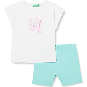 United Colors of Benetton Comp (T-shirt + shorts) 3096GK008 meisjesbroek, Bianco E Turchese 901, XS