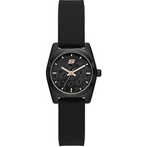Skechers Horloge voor dames, Quartz uurwerk met siliconen, polyurethaan, lederen of roestvrij stalen band,Zwart,27MM