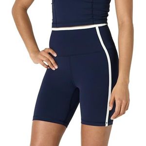 Amazon Essentials Dames Active FormFlex Boterzachte hoge taille 6"" biker shorts met contrasterende rand, marine/Wit, L