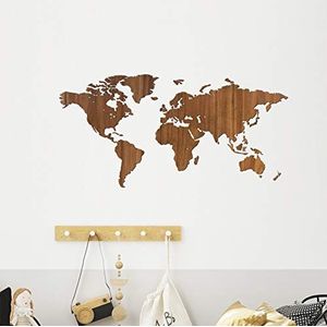 Houten wereldkaart - Walnoot - Medium (90 x 45 cm) - Woondecoratie - Muurdecoratie - Houten wandkunst - Wereldkaart van hout
