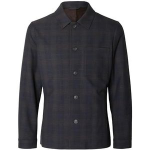 SELETED HOMME Heren SLH-Robert des Hybrid BLZ NOOS jas, Navy Blazer/Checks: Brown, M, Navy Blazer/Checks:Brown, M