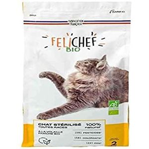 Félichef - Gesteriliseerd kattenvoer voor alle rassen - Compleet biologisch voer rijk aan gevogelte, rijst en groene groenten - 2 kg