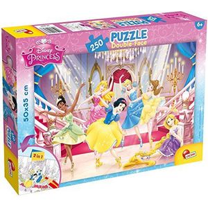 Lisciani 48083 Disney Puzzel 2 in 1 dubbelzijdig Plus (35 x 50 cm) 250 stuks prinsessen aspoestel, sneeuwwitje, rammel, Belle, Ariel de kleine zeemeermin, doornroosje