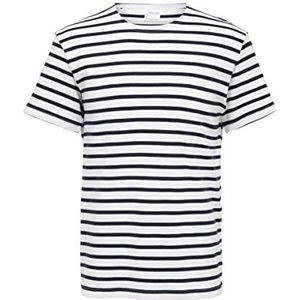 SELETED HOMME Heren SLHBRIAC Stripe SS O-Neck Tee W NOOS T-shirt, Bright White/Stripes: Navy Blazer, XL, Helder wit/strepen: navy blazer, XL