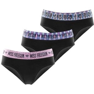 Slipje voor meisjes, katoen, onderbroek en slip voor kinderen, bloemen, comfortabel en rekbaar (3 stuks), zwart/roze/blauw, 6-8 Jaar