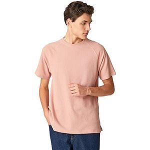 Koton Basic T-shirt met ronde hals voor heren, getissueerd raglan mouwdetail, roze (250), L