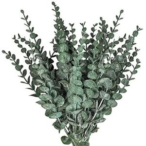 24 STKS Groen Decor Eucalyptus Stengels,Kunstmatige Eucalyptus Bladeren Faux Takken Plant Stengels,Groen Blad voor Bruiloft Boeket Centerpiece Bloemen Home Decoraties