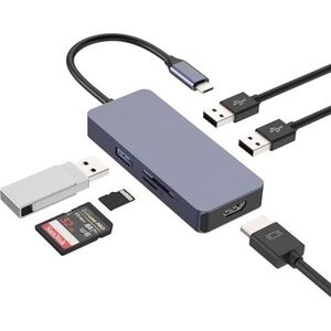 Tymyp USB C-hub, multipoort-adapter, 6-in-1 USB-verdeler compatibel met Air/Pro/iPad/Surface/andere Type-C-apparaten, 4K HDMI, USB 3.0, 2 x USB 2.0, SD/TF 2.0