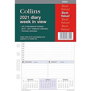 Collins 2021 Week om Navulling te bekijken voor Bureaugrootte Persoonlijke Organisator (7 Ring Mechanisme)