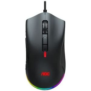 AOC GM530 Gaming-muis met optische sensor, ergonomische vorm, 16.000 dpi, 7 Light FX-toetssynchronisatie en G-menu aanpasbaar, zwart