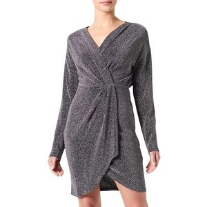 Vishiny V-hals L/S jurk, zwart/detail: zilver, XL