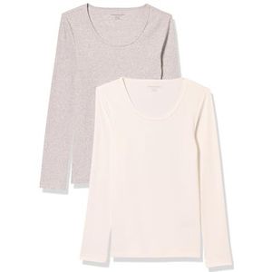 Amazon Essentials Damestrui met ronde hals, slimfit, geribbelde trui (verkrijgbaar in grote maten), 2 stuks, grijs/wit, maat M