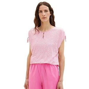 TOM TAILOR Dames T-shirt met plooien en patroon, 32652 - Roze Minimal Design, XL