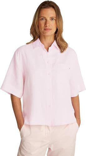 TOMMY HILFIGER Dames ESS LINNEN RELAXED S/S SHIRT WW0WW44720, roze, 32, Roze (Lichtroze), 58