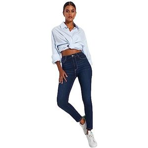 Trendyol Dames Gerade Schlank Hohe Taille Jeans, Donkerblauw, 34