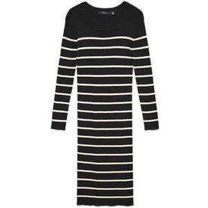 VERO MODA - VMGIZELLE - Gebreide Jurk - Zwart / Wit - 3/4 Lengte