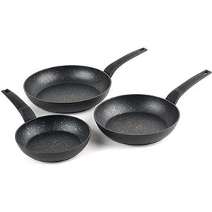 Salter BW08664 Marble Gold Fry Pan Set, 3-Piece, 20/24/28 cm, Non-Stick, Forged Aluminium, Dishwasher Safe, Includes A Soft Touch Handle, Easy-Clean, Induction Suitable For All Hob Types, Black