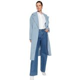 Trendyol Dames Gerade Lange Ärmel Plus Size Mantel Jas, Blauw, 8 Plus